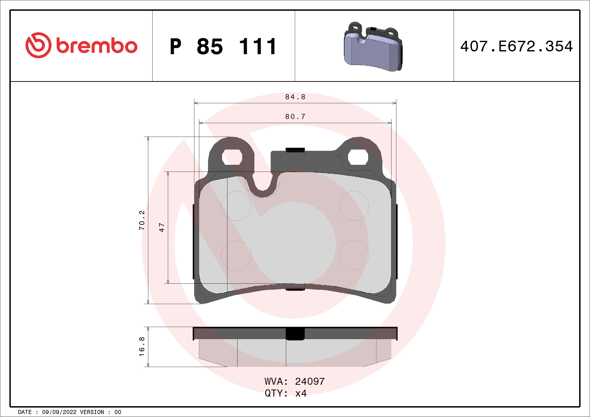 A.B.S. P 85 111 BREMBO Bremsbelagsatz, Scheibenbremse